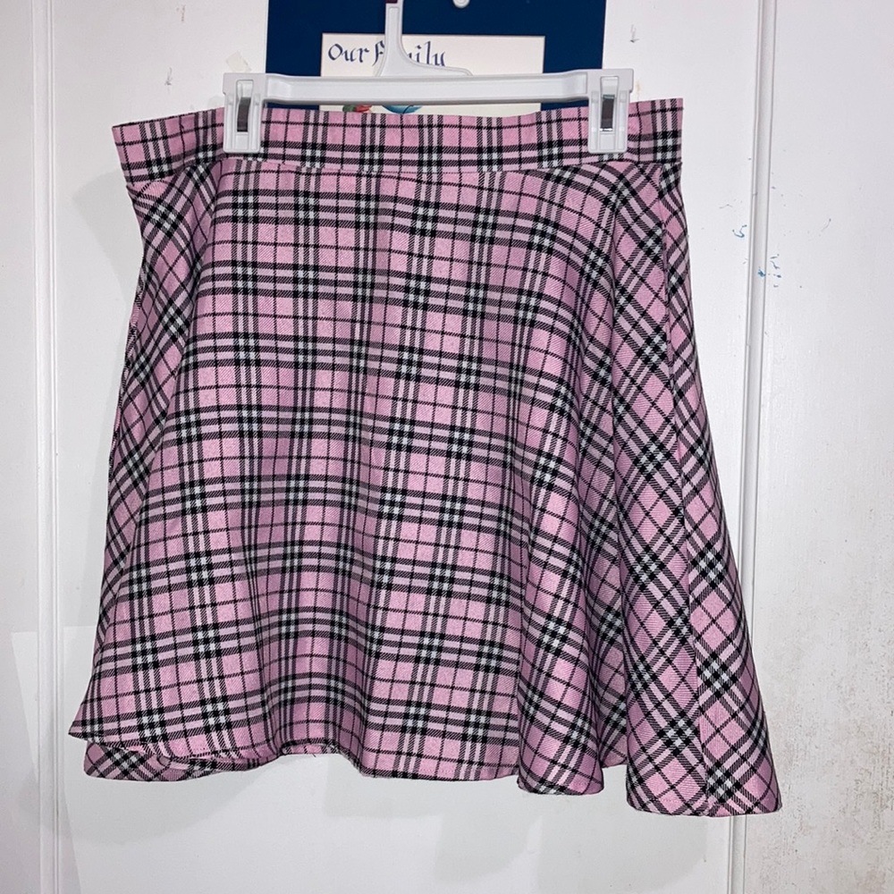 Pink plaid skirt